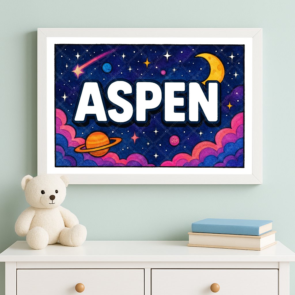 Personalized space nursery art for kids – Aspen name print