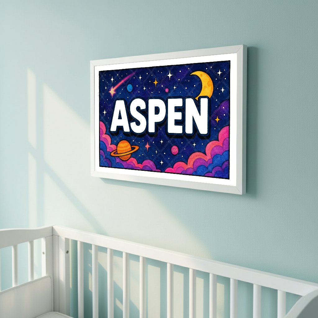 Personalized space nursery art for kids – Aspen name print