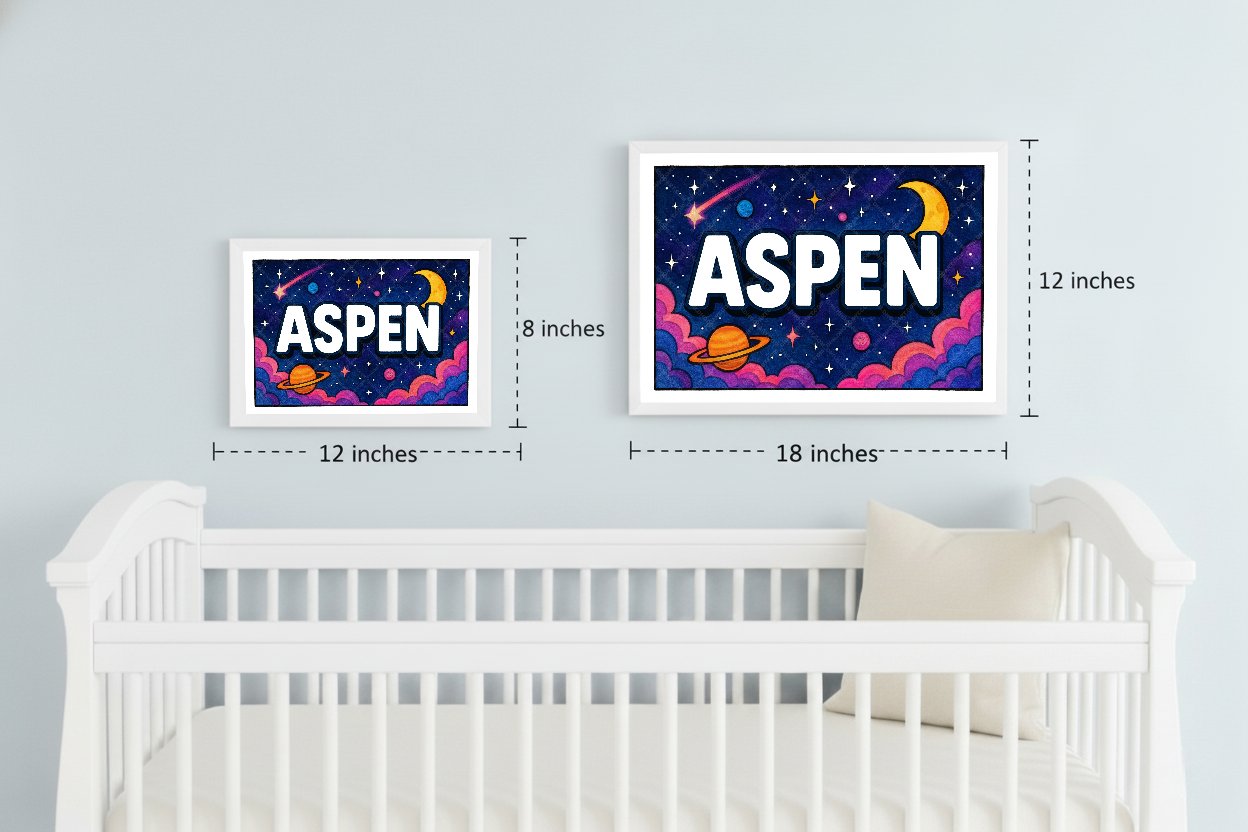 Personalized space nursery art for kids – Aspen name print