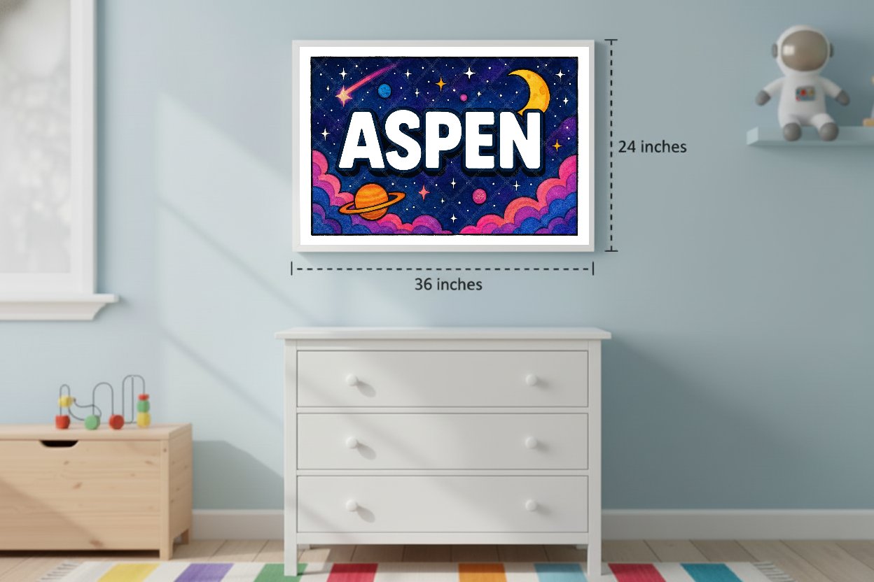 Personalized space nursery art for kids – Aspen name print