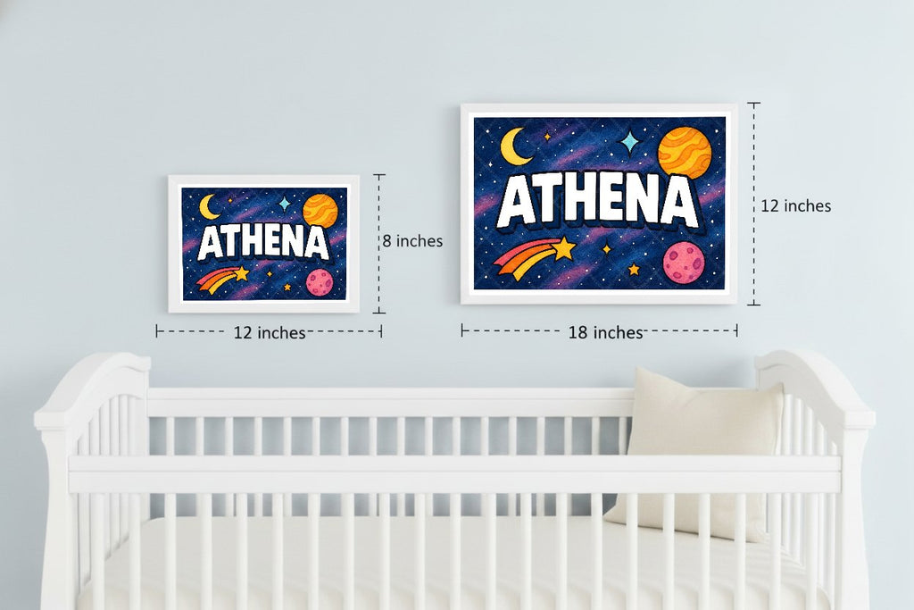 Personalized space nursery art for kids – Athena name print