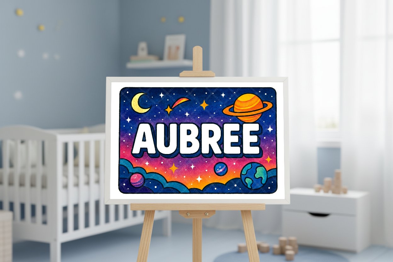 Personalized space nursery art for kids – Aubree name print