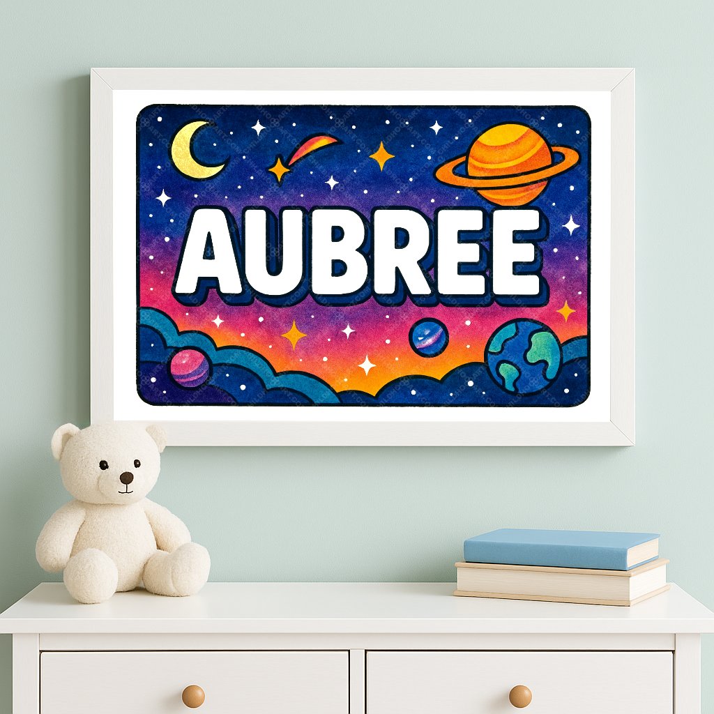 Personalized space nursery art for kids – Aubree name print