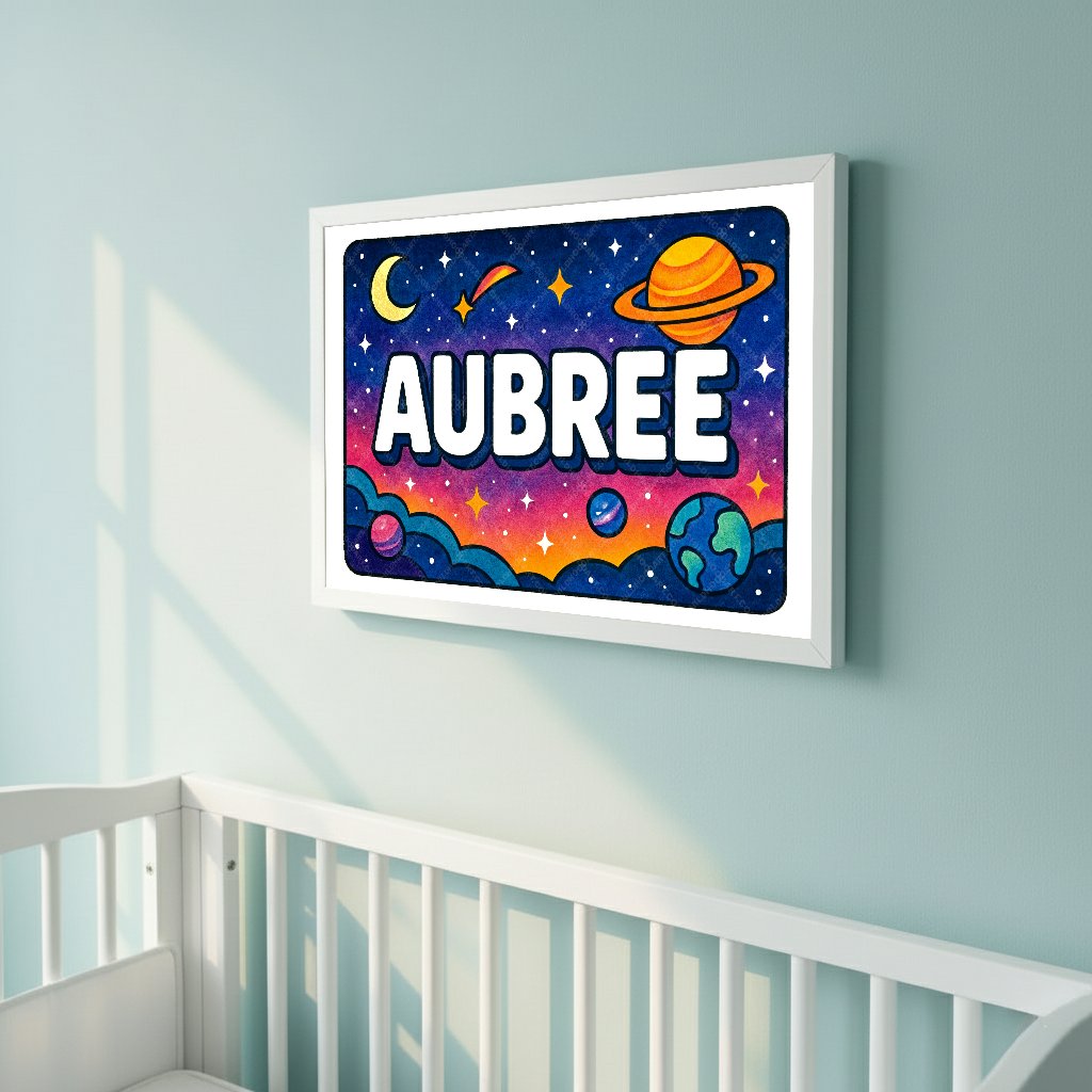 Personalized space nursery art for kids – Aubree name print