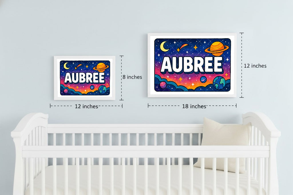 Personalized space nursery art for kids – Aubree name print