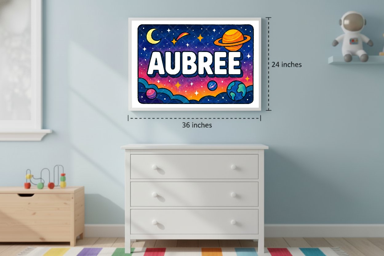 Personalized space nursery art for kids – Aubree name print