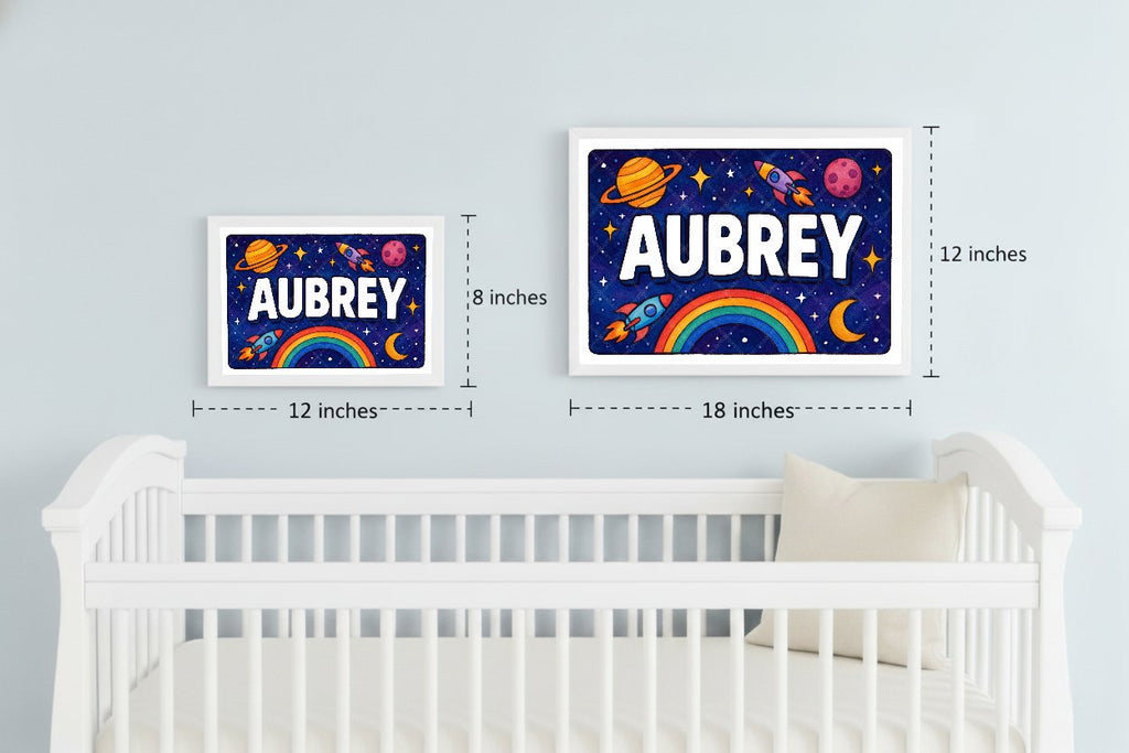 Personalized space nursery art for kids – Aubrey name print