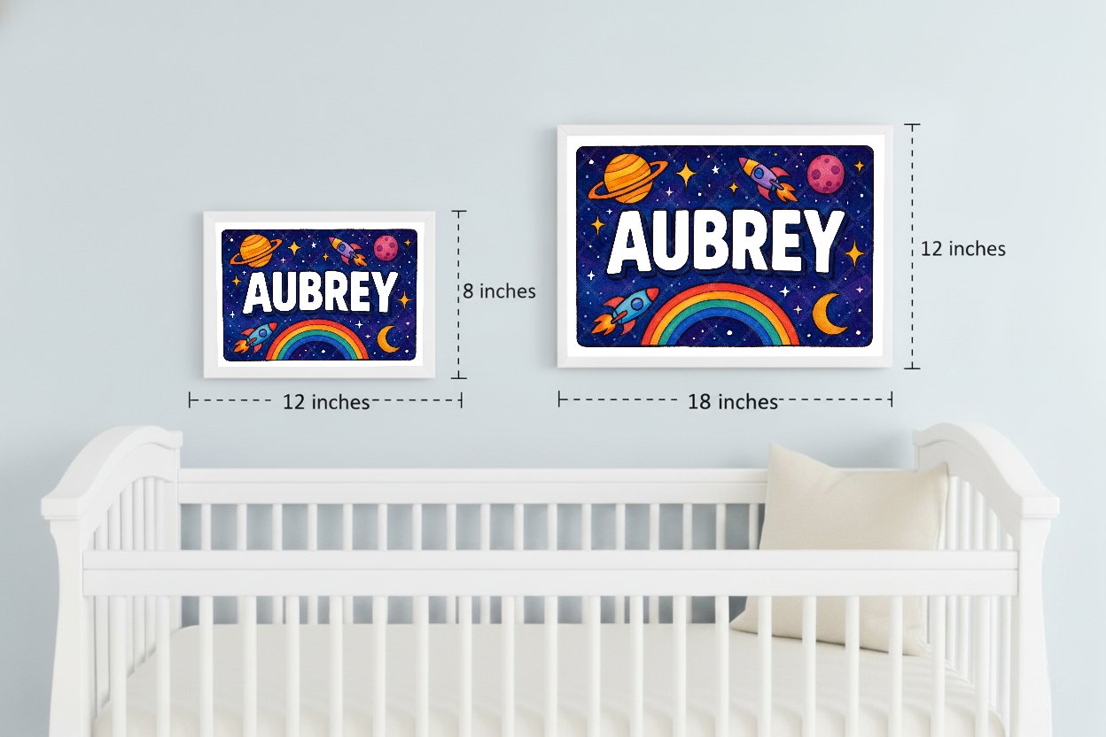 Personalized space nursery art for kids – Aubrey name print