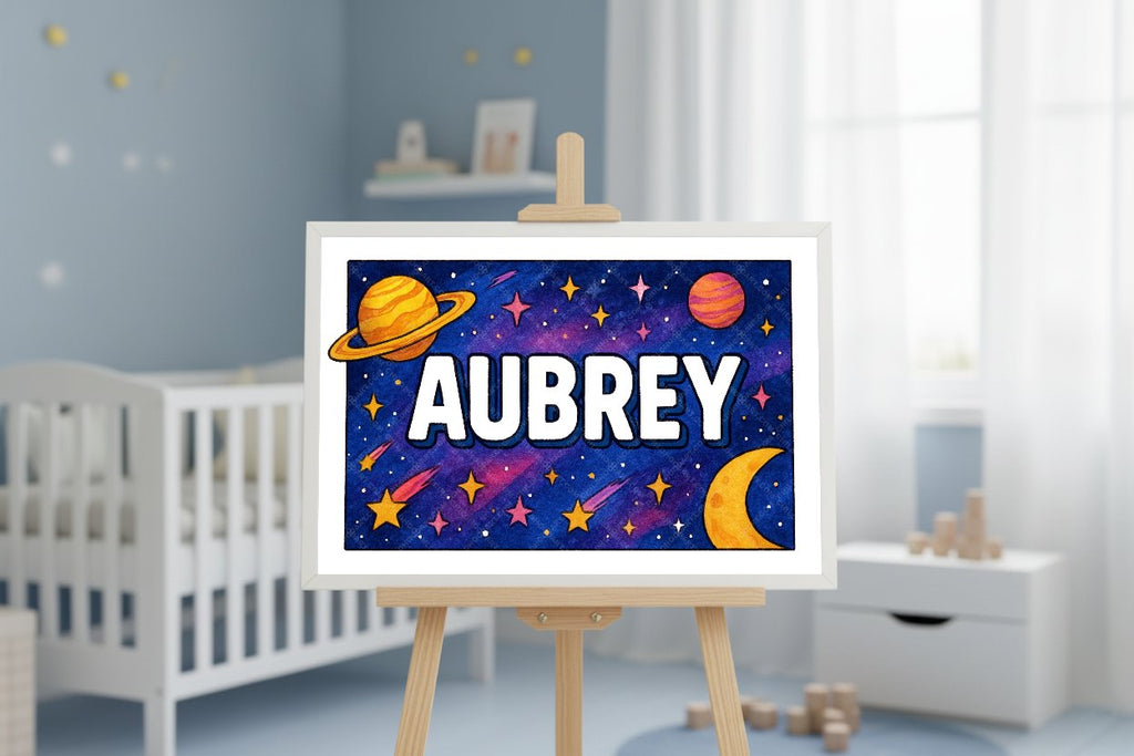 Personalized space nursery art for kids – Aubrey name print
