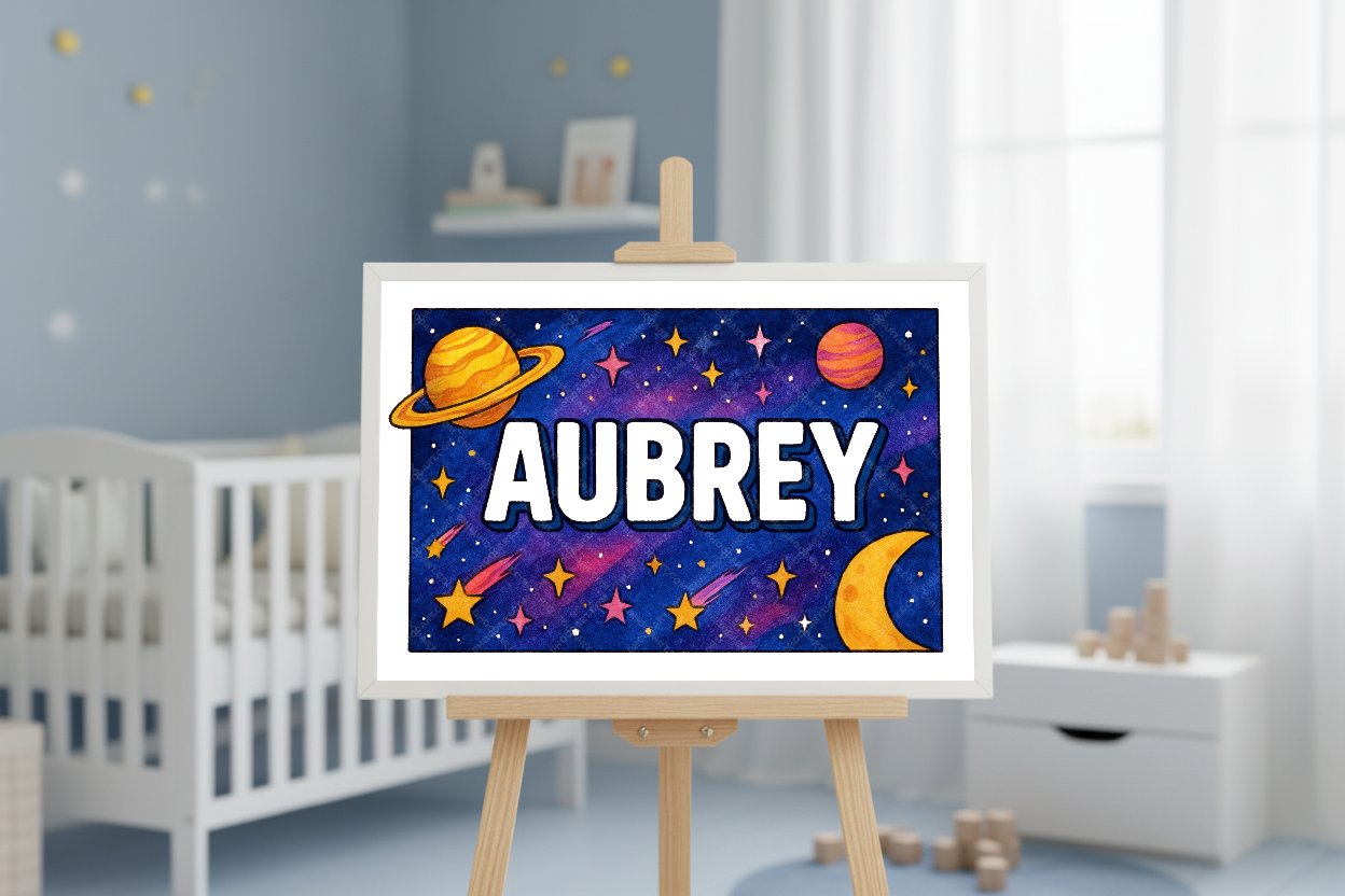 Personalized space nursery art for kids – Aubrey name print