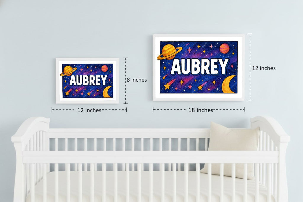 Personalized space nursery art for kids – Aubrey name print