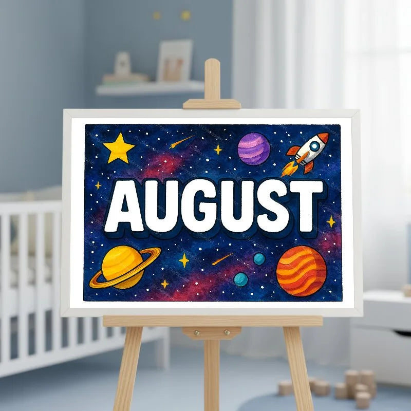 Adventurous personalized space name art for August