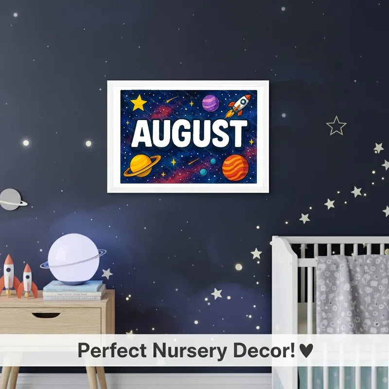 Adventurous personalized space name art for August