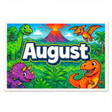 Adventurous personalized dinosaur name art for August