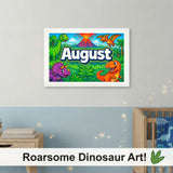 Adventurous personalized dinosaur name art for August
