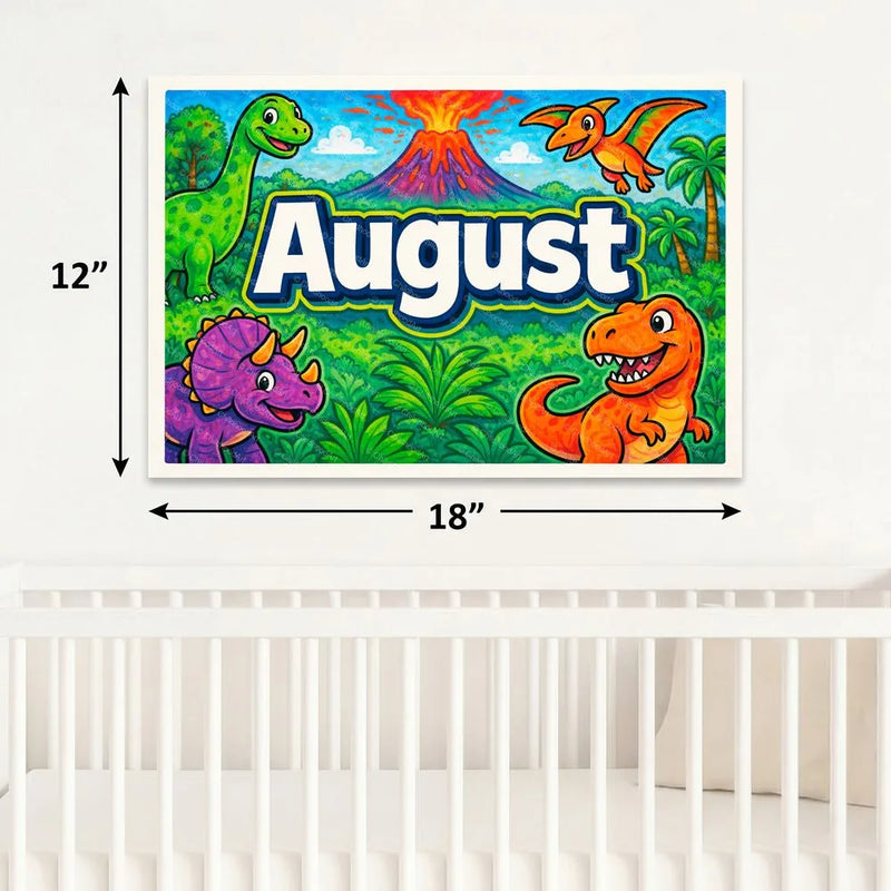 Adventurous personalized dinosaur name art for August