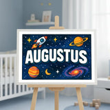 Adventurous personalized space name art for Augustus