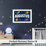 Adventurous personalized space name art for Augustus