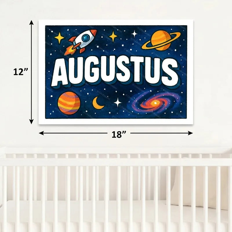 Adventurous personalized space name art for Augustus