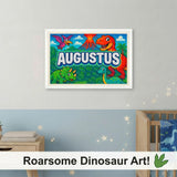 Adventurous personalized dinosaur name art for Augustus
