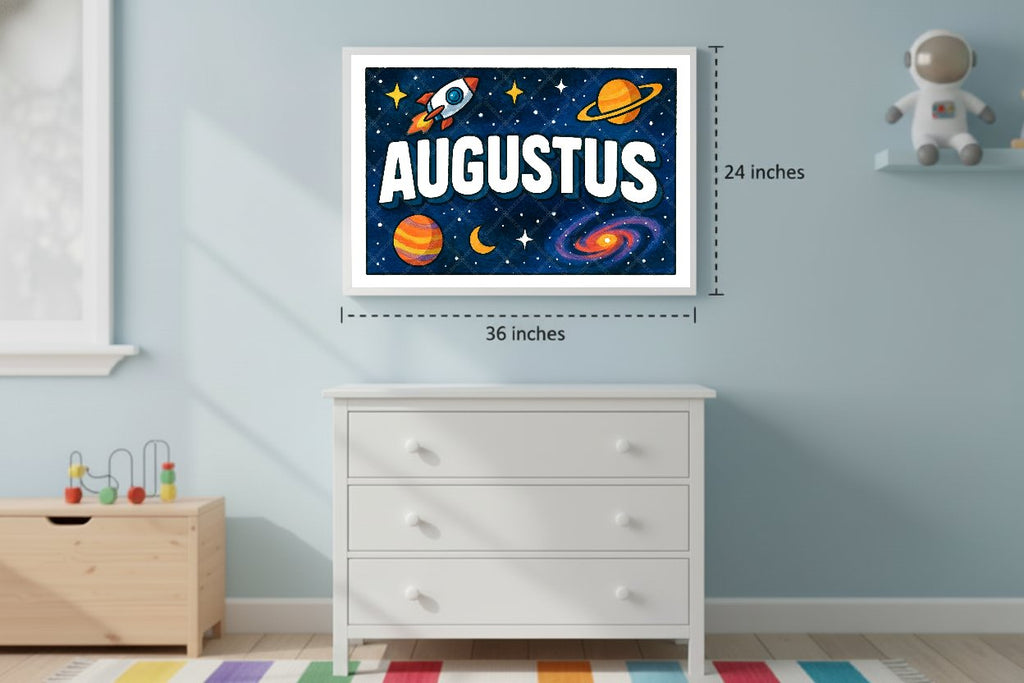 Personalized space nursery art for kids – Augustus name print