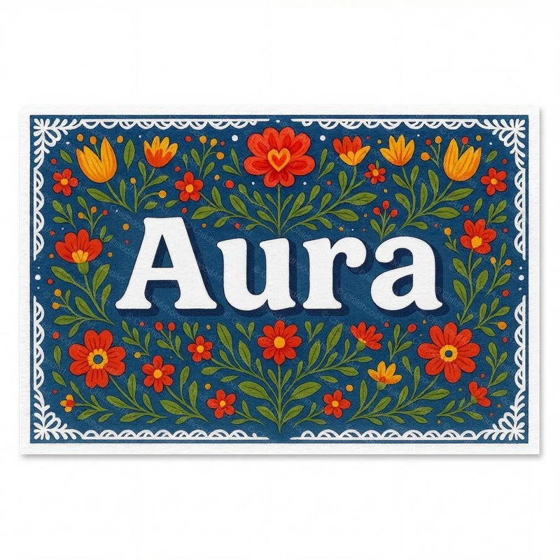Aura Name Art - Floral Farmhouse personalized wall print for kids