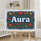 Aura Name Art - Floral Farmhouse personalized wall print for kids