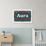 Aura Name Art - Floral Farmhouse personalized wall print for kids