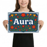 Aura Name Art - Floral Farmhouse personalized wall print for kids