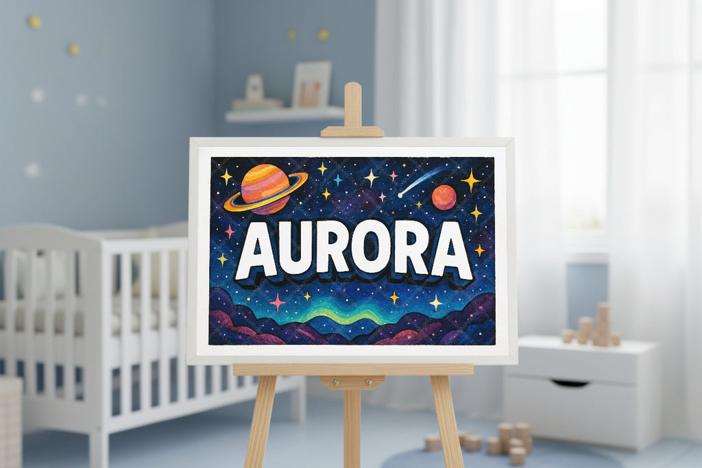 Personalized space nursery art for kids – Aurora name print