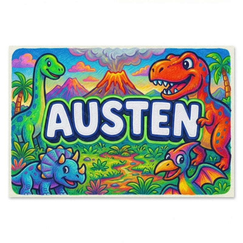 Austen Name Art - Dinosaur Adventure personalized wall print for kids