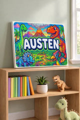 Austen Name Art - Dinosaur Adventure personalized wall print for kids