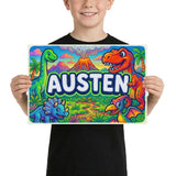 Austen Name Art - Dinosaur Adventure personalized wall print for kids