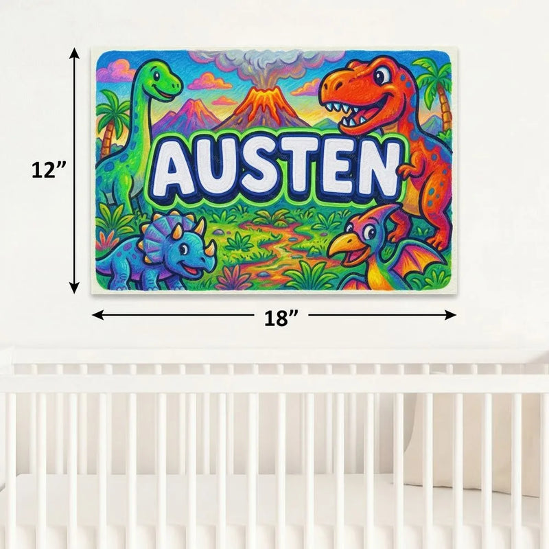Austen Name Art - Dinosaur Adventure personalized wall print for kids