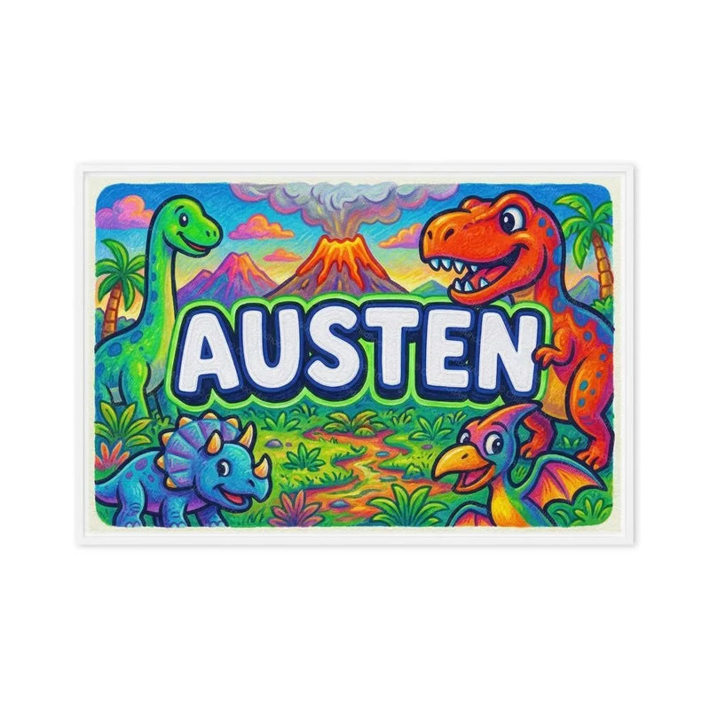 Austen Name Art - Dinosaur Adventure personalized wall print for kids