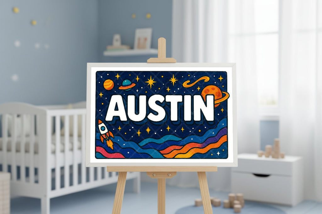 Personalized space nursery art for kids – Austin name print