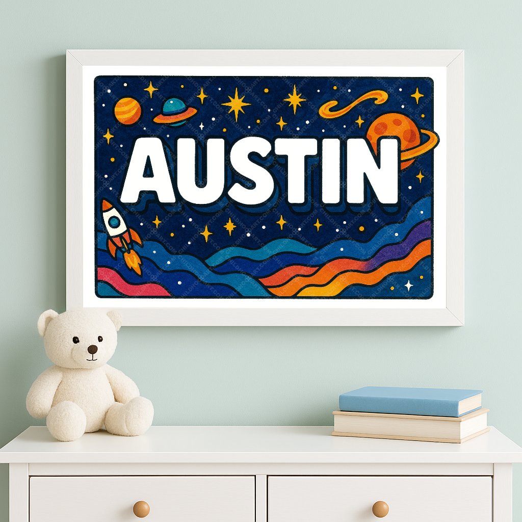 Personalized space nursery art for kids – Austin name print