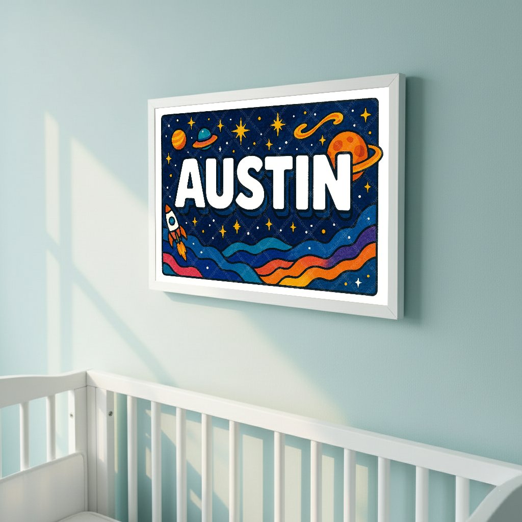 Personalized space nursery art for kids – Austin name print