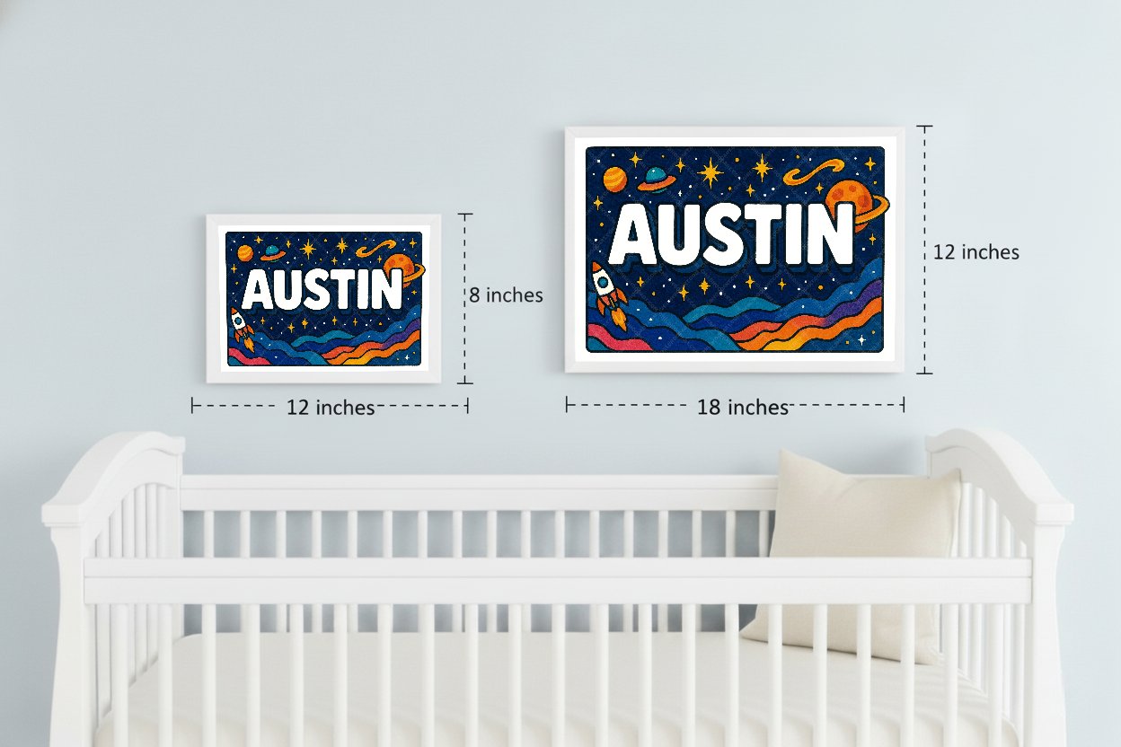 Personalized space nursery art for kids – Austin name print