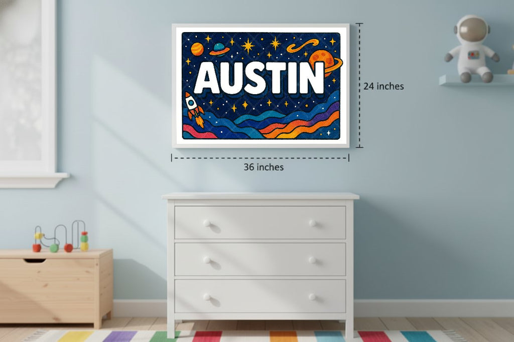 Personalized space nursery art for kids – Austin name print