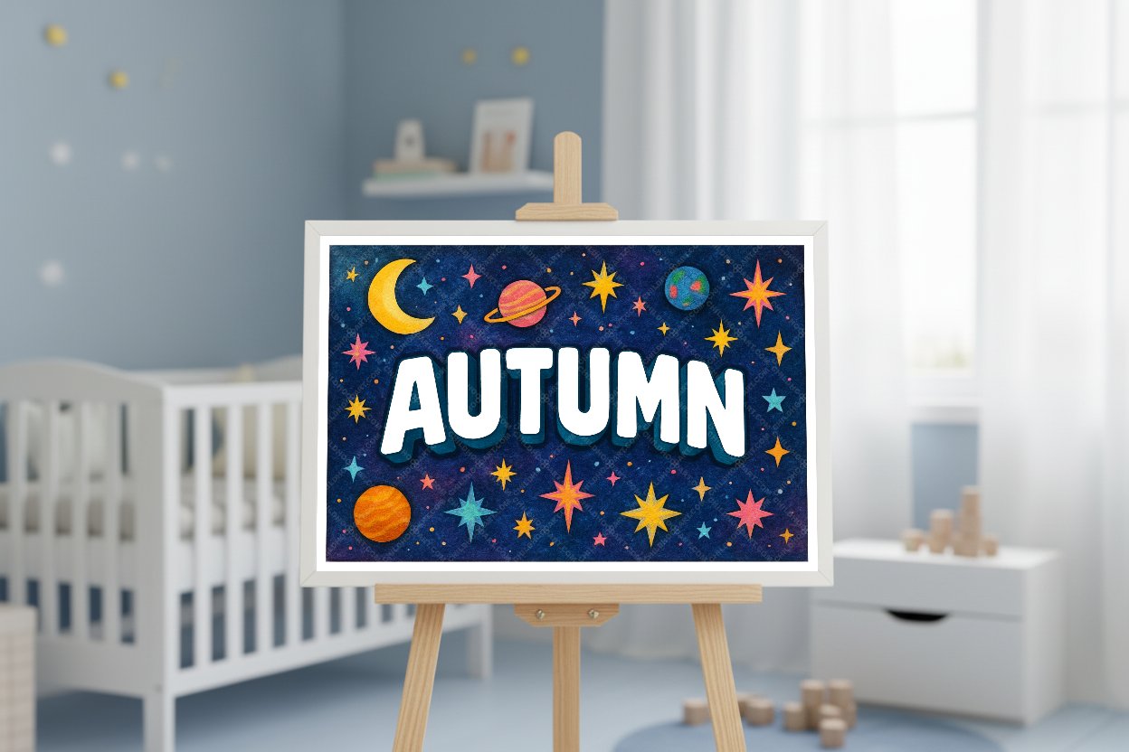 Personalized space nursery art for kids – Autumn name print