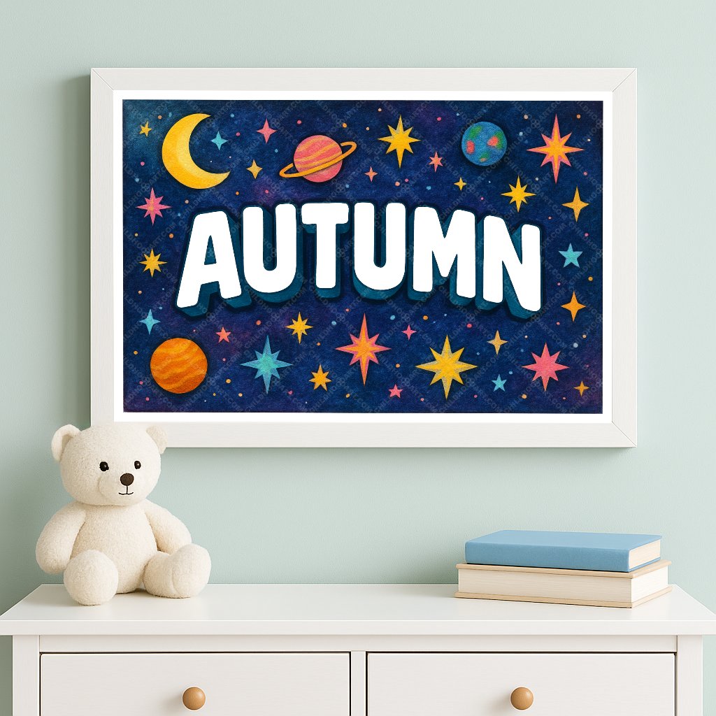 Personalized space nursery art for kids – Autumn name print