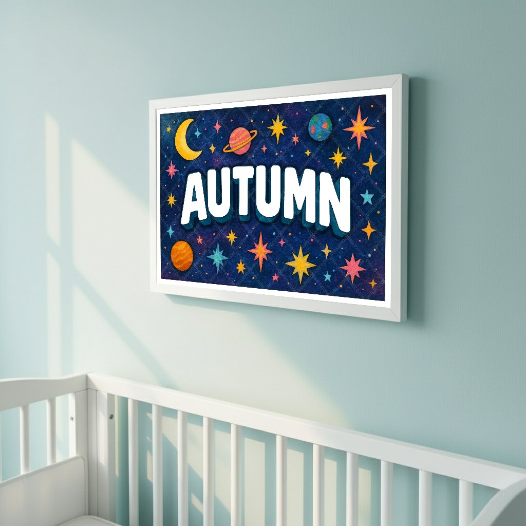 Personalized space nursery art for kids – Autumn name print