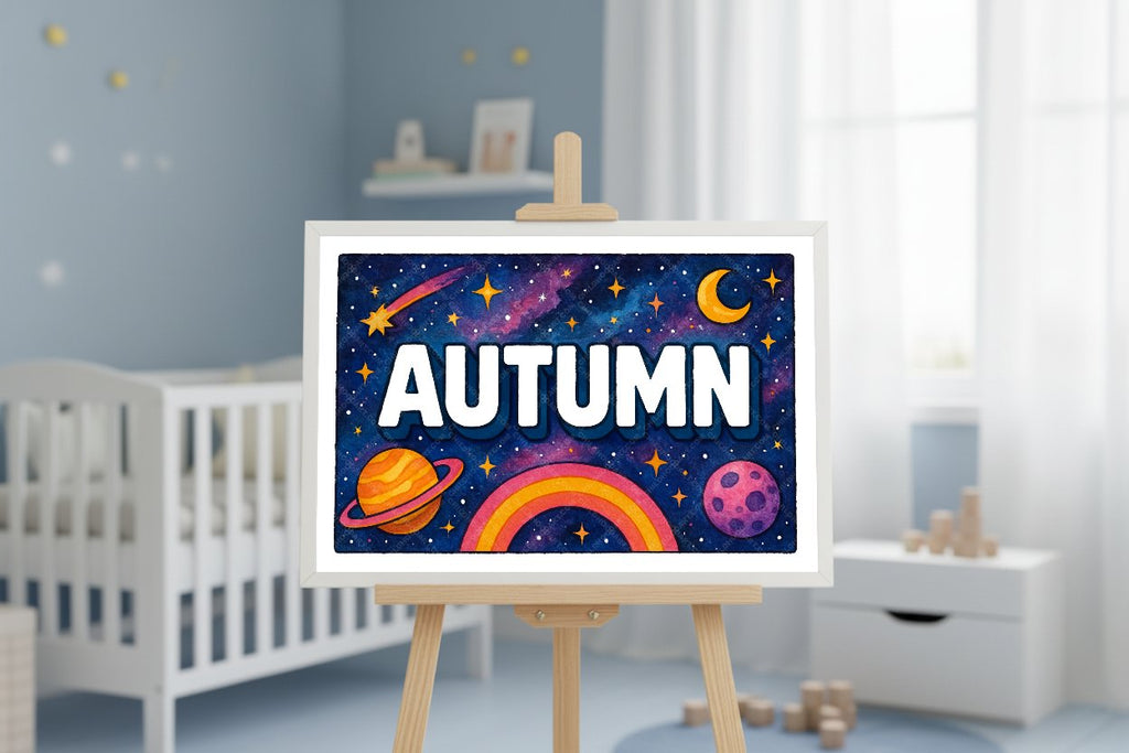 Personalized space nursery art for kids – Autumn name print