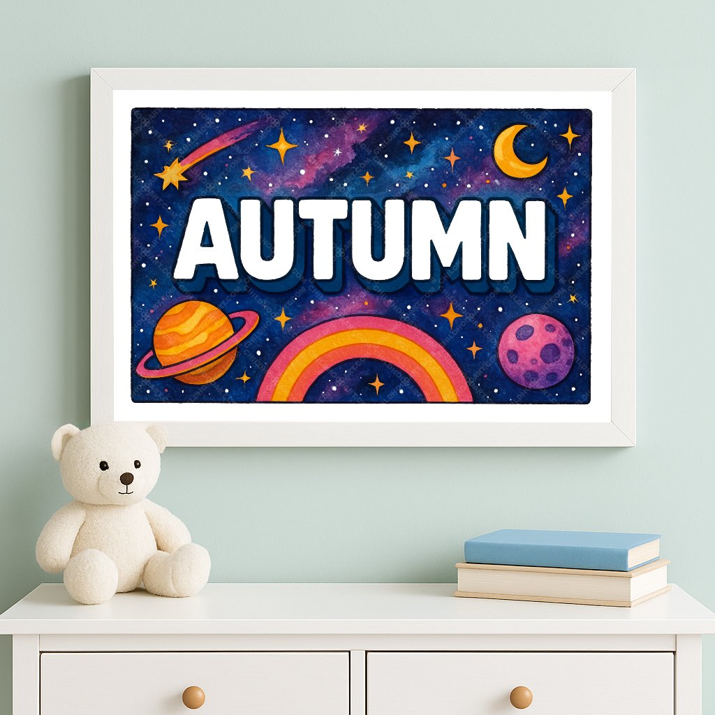 Personalized space nursery art for kids – Autumn name print