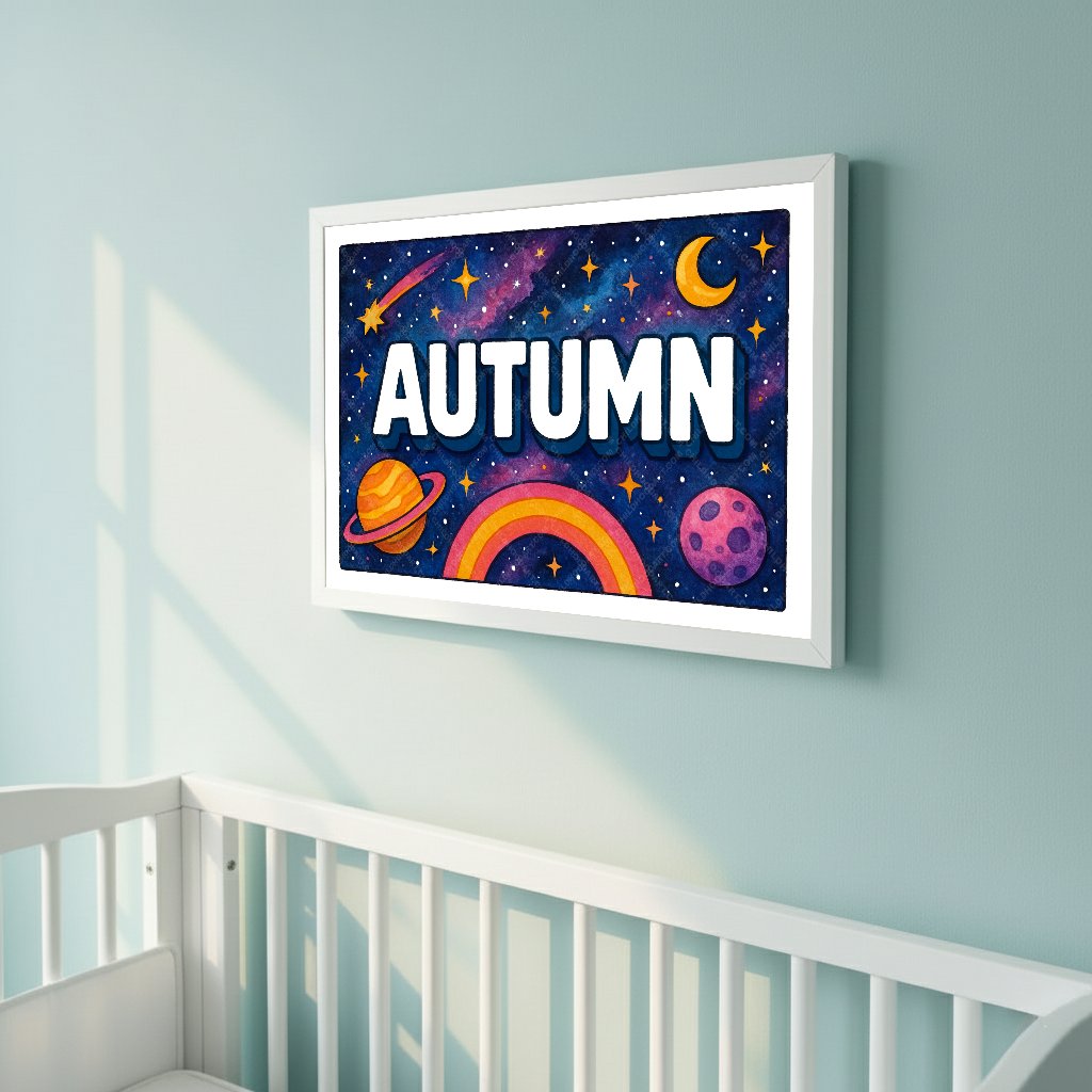Personalized space nursery art for kids – Autumn name print