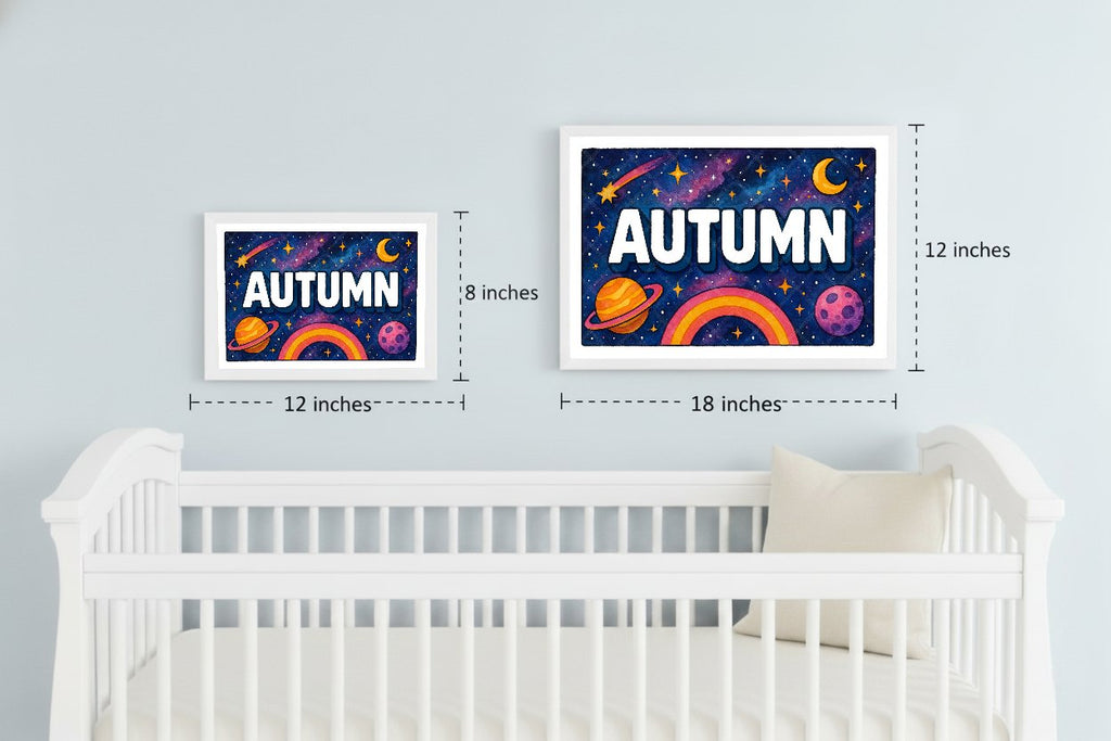 Personalized space nursery art for kids – Autumn name print