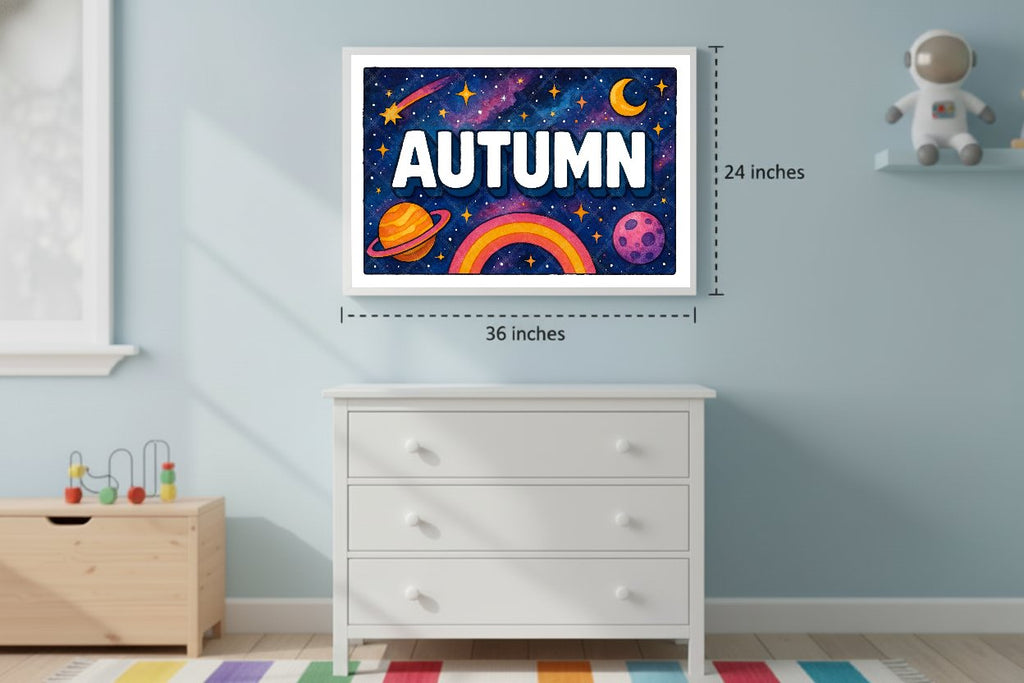 Personalized space nursery art for kids – Autumn name print