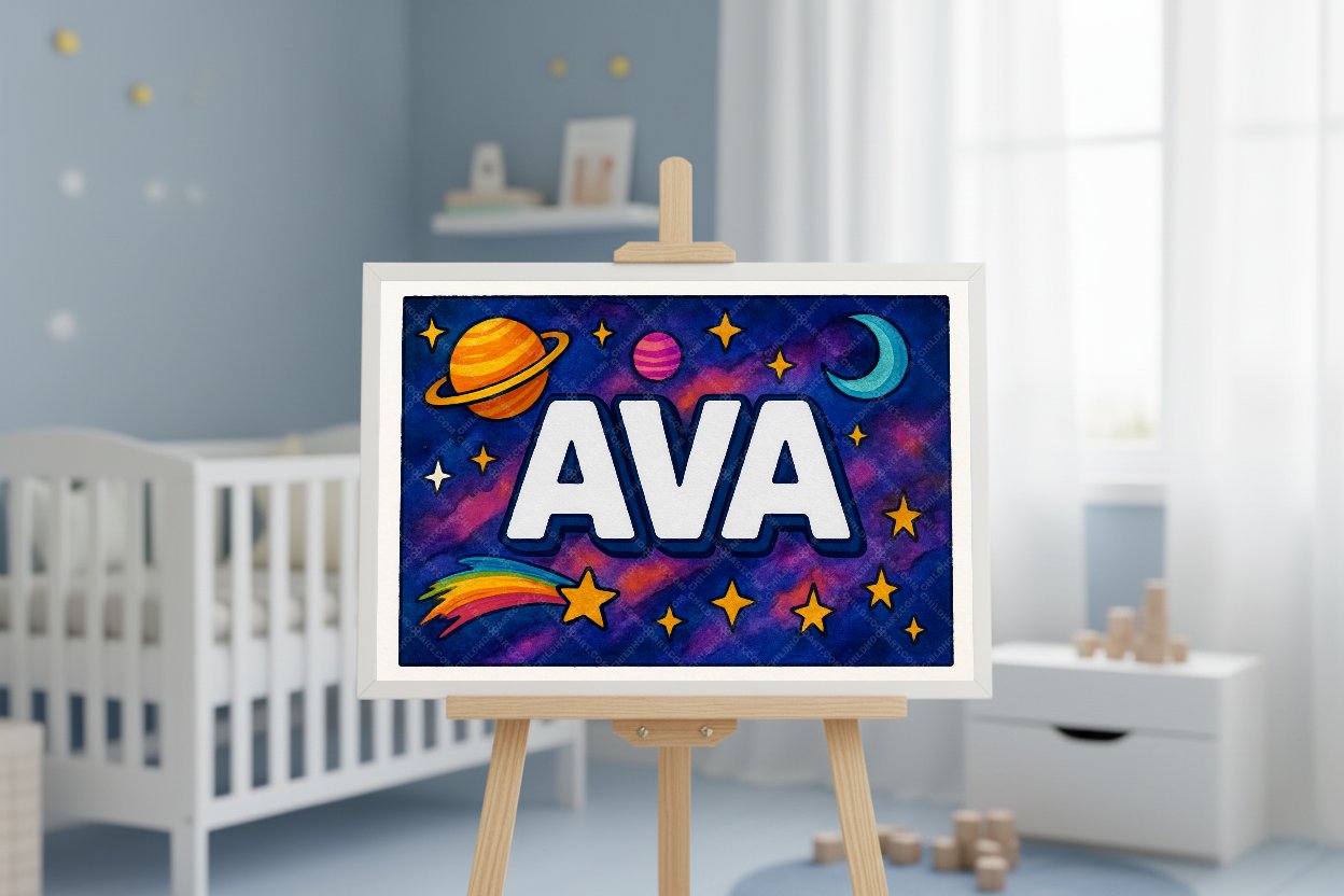 Personalized space nursery art for kids – Ava name print