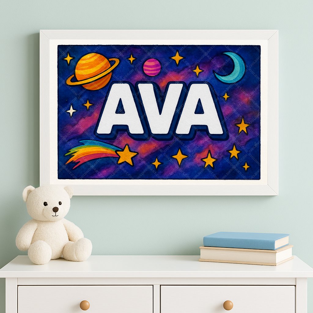 Personalized space nursery art for kids – Ava name print